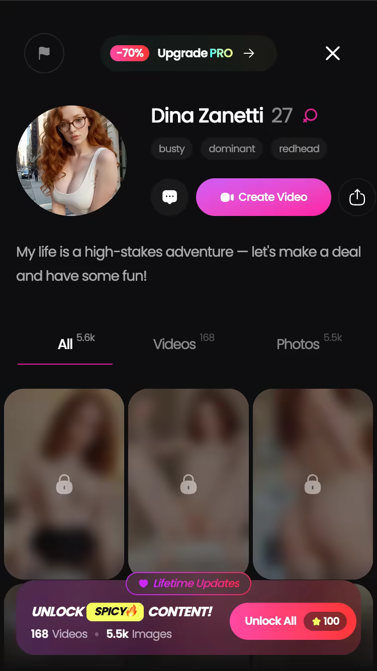 GoLove.ai character profile with her video and photo library — pregnant ai porn
