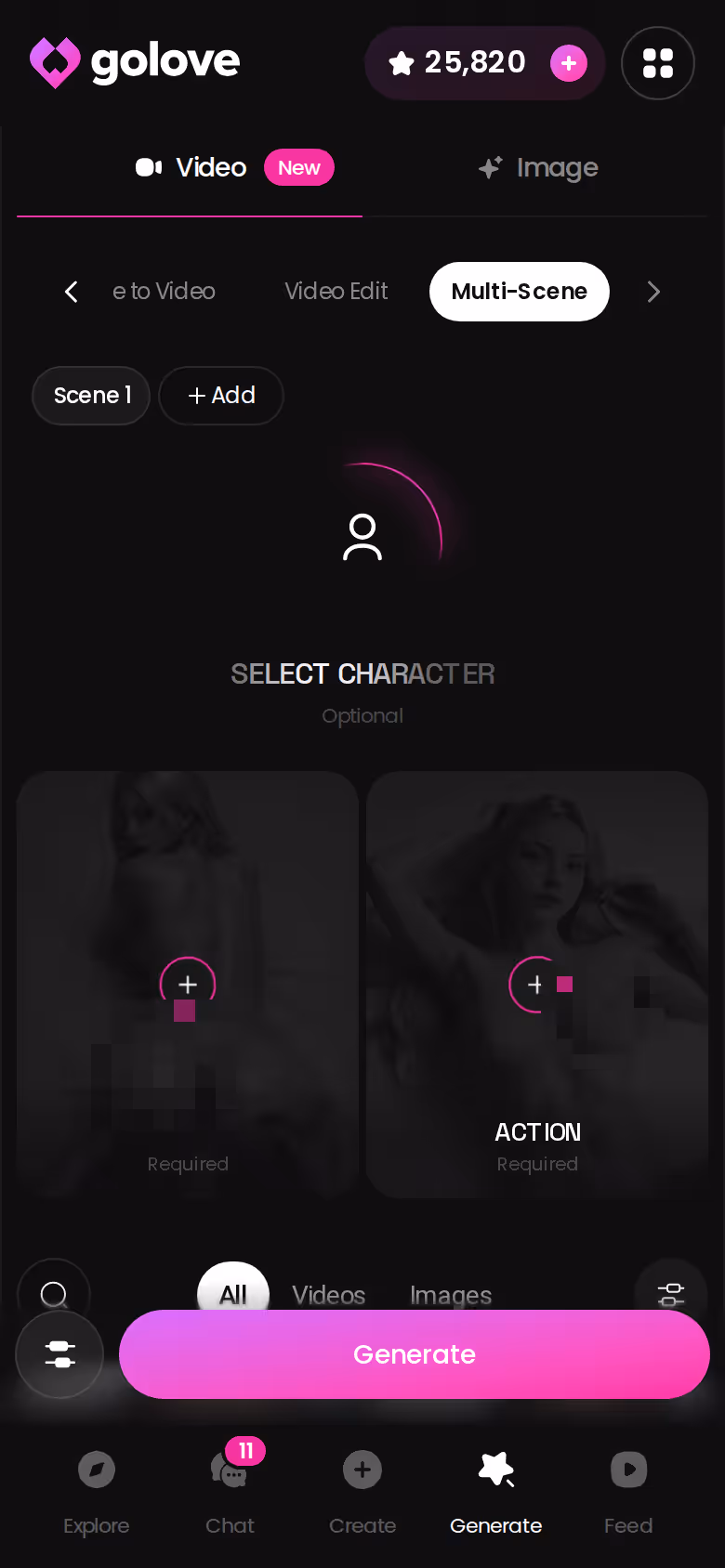 GoLove.ai Multi Scene video preset on mobile