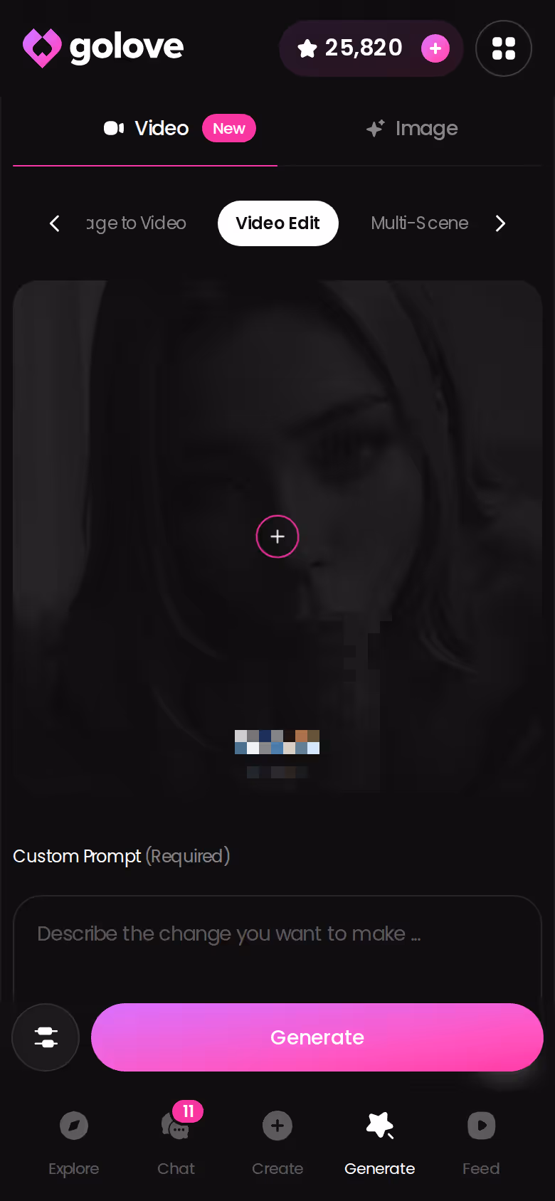 GoLove.ai Video Edit screen on mobile for refining preset-based clips